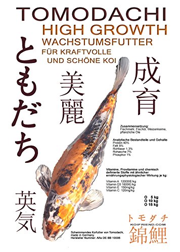 Kraftfutter für Koi, bringt Mega Wachstum,Tomodachi High Growth Wachstumsfutter, Koi Aufzuchtfutter 6mm Koipellets, Kraftfutter für junge, aktive Koi, 5kg - 1