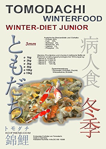 Sinkfutter für Koi im Winter, Tomodachi Winterfutter für den Koinachwuchs, schont die Kräfte der Koi bei Kälte, liefert schonend Energie, Winterfood Winter - Diet JUNIOR, 3mm sinkende Koipellets, 5kg Sack - 1