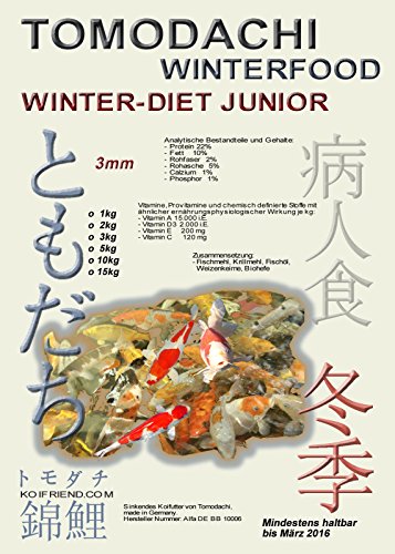 Sinkfutter für Koi im Winter, Tomodachi Winterfutter schont die Kräfte der Koi bei Kälte, liefert schonend Energie, Winterfood Winter-Diet oder Winter-Diet JUNIOR, wahlweise 3mm oder 5mm sinkende Koipellets, 1kg Beutel (3mm) - 1