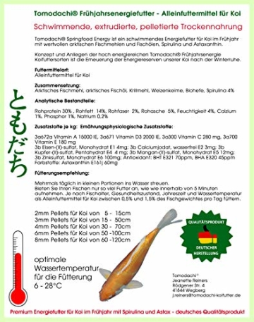 Tomodachi Frühjahrsfutter, Koifutter, Energiefutter Koi, Schwimmfutter mit Spirulina + Astax Farbschutz, arktischem Fischmehl und Fischöl, sehr energiereich, hochverdaulich auch bei Kälte, 6mm 2kg - 2