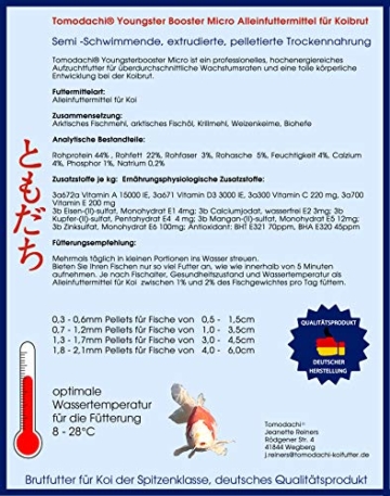 Koifutter, Brutfutter für Koi, Jungkoifutter, Aufzuchtfutter Tosai, Koibrutfutter Tomodachi Youngster-Booster MICRO, Energiefutter für den Koinachwuchs, 0,7mm - 1,2mm Pelletgröße, 1kg Beutel - 5