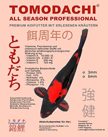 Tomodachi Koifutter, Energiefutter Koi, Schwimmfutter, Wachstumsfutter Koi, Premium Ganzjahres Koifutter, Profi Aufzuchtfutter für Koi, deutsches Qualitäts Koifutter, All Season Professional 3mm 5kg - 1