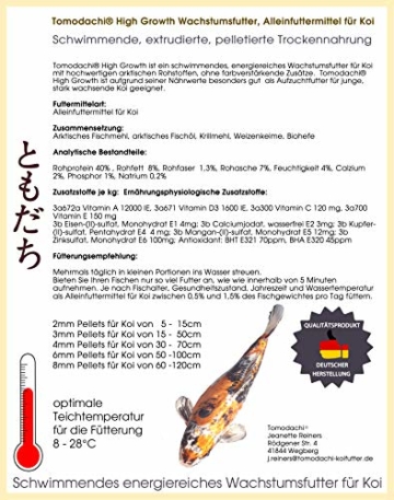 Koifutter, Wachstumsfutter Koi, Schwimmfutter für Koi, sehr energiereich, hochverdaulich, gute Futterverwertung, Koi – Kraftfutter, Tomodachi High Growth Premium Koi - Aufzuchtfutter 10kg 3mm - 2