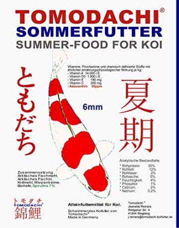 Koifutter, Energiefutter, Sommerfutter Koi, Schwimmfutter mit Spirulina und Astax Farbschutz, hochverdaulich, arktische Rohstoffe, Mega Wachstum, tolle Farben, Tomodachi Sommerfutter 6mm 10kg - 1