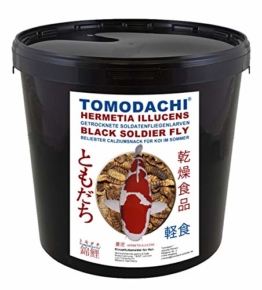 Tomodachi Koifutter, Black Soldier Fly Larven getrocknet, Hermetia Illucens, Soldatenfliegenlarven, Koilsnack, reich an Calzium und natürlicher Laurinsäure, ideal als Sommerfutter für Koi 3L Eimer - 1