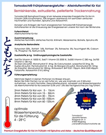 Tomodachi Koifutter, Energiefutter, Frühjahrsfutter Koi, teilsinkendes Spirulinafutter mit arktischem Fischmehl u. Fischöl, sehr energiereich, hochverdaulich auch niedrigen Temperaturen, 6mm 5kg - 2