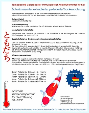 Tomodachi Koifutter energiereich, schwimmend, Wachstumsfutter, Farbe u. Immunschutz mit arktischem Fischmehl und Fischöl - hohe Futterverwertung, geringe Wasserbelastung, Colorbooster 2kg 6mm - 2