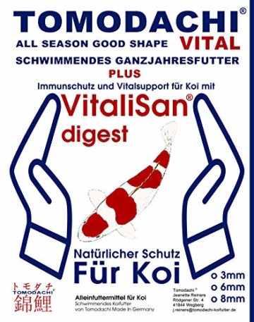 Tomodachi Koifutter, Vitalfutter für Koi mit Monoglyceriden für Koigesundheit, Immunschutz, Stoffwechsel, Verdauung, überdurchschnittliche Futterverwertung, All Season Vital Koischwimmfutter 6mm 5kg - 1