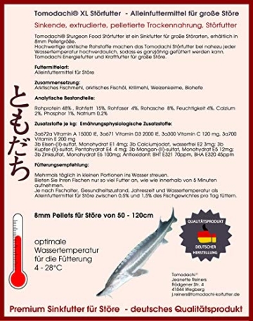 Tomodachi Störfutter groß 8mm, Premium Energiefutter Stör, perfekt für die ganzjährige Störfütterung, Störsinkfutter hochverdaulich Dank arktischer Rohstoffe, geringe Wasserbelastung, Störfutter 5kg - 2