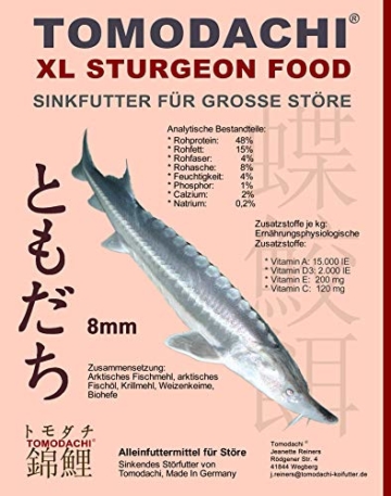 Tomodachi Störfutter groß, Energiefutter Stör perfekt für die ganzjährige Störfütterung, Störsinkfutter hochverdaulich, arktische Rohstoffe, geringe Wasserbelastung, Premium Stör Kraftfutter 8mm 10kg - 1