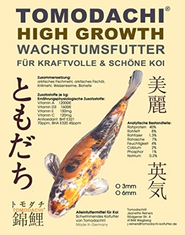 Koifutter, Wachstumsfutter, Energiefutter Koi, Grower, Aufzuchtfutter für Jungkoi, Tomodachi High Growth, Schwimmfutter Koi, professionelles Wachstumsfutter, Tosai Koifutter 2kg 6mm Koipellets - 1