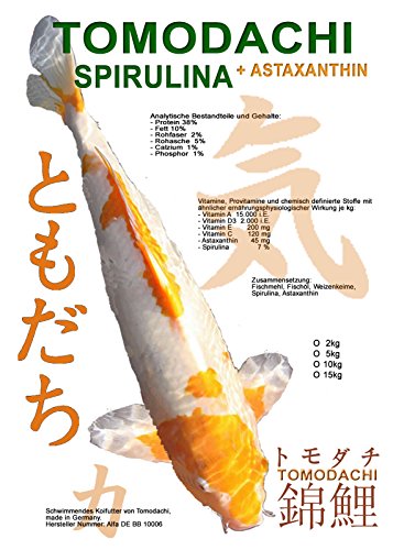 Tomodachi Koifutter, Spirulinafutter für Koi, Premium Schwimmfutter, Spirulina + Astaxanthin 5kg, 6mm Koipellets - 1