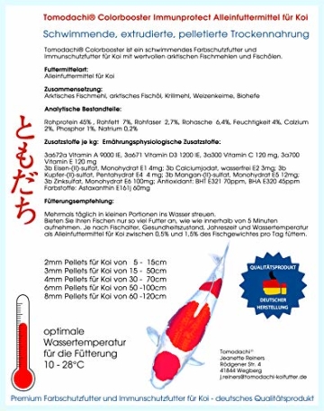 Koifutter, Energiefutter schwimmend, Wachstumsfutter, Farbschutz u. Immunschutz, deutsches Premium Koifutter, starkes Wachstum, brilliante Farben, vitale Koi, Tomodachi Colorbooster 15kg 6mm - 2