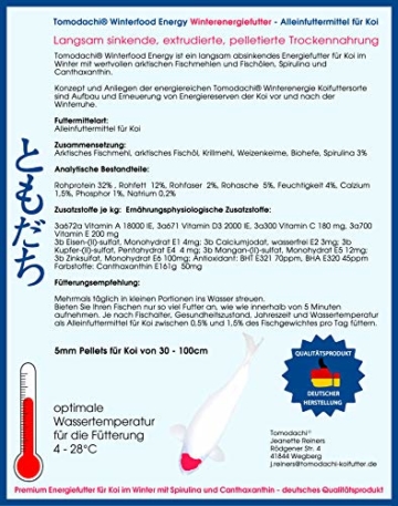 Koifutter, Winterfutter für Koi, langsam sinkendes Energiefutter für Koi mit Spirulina, arktischem Fischmehl u. Fischöl, optimiert für den Winter, Sinkfutter Koi, Tomodachi Winterfood Energy 5mm 1kg - 2