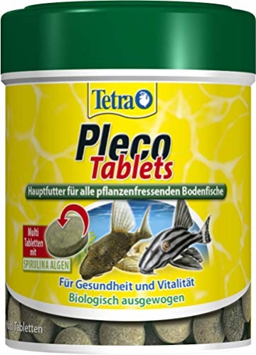 Tetra Pleco Tablets (Grünfutter-Tabletten mit einem hohen Anteil an Spirulina-Algen, Hauptfutter für alle pflanzenfressenden Bodenfische und scheuen Zierfische), 275 Tabletten Dose - 1