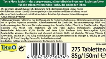 Tetra Pleco Tablets (Grünfutter-Tabletten mit einem hohen Anteil an Spirulina-Algen, Hauptfutter für alle pflanzenfressenden Bodenfische und scheuen Zierfische), 275 Tabletten Dose - 6