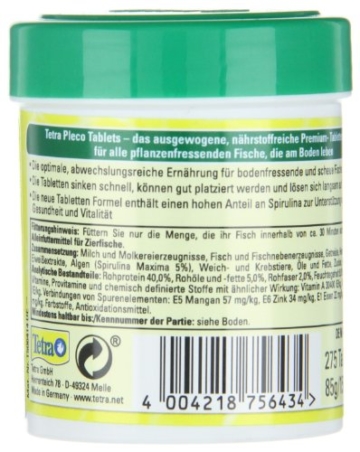 Tetra Pleco Tablets (Grünfutter-Tabletten mit einem hohen Anteil an Spirulina-Algen, Hauptfutter für alle pflanzenfressenden Bodenfische und scheuen Zierfische), 275 Tabletten Dose - 7