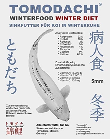 Tomodachi Koifutter, Sinkfutter für Koi, Winterfutter für Koi, schnell sinkend, kräfteschonend, hochverdaulich, energiereich mit arktischen Rohstoffen, Koisinkfutter Winter Diet 5mm 3kg Eimer - 8