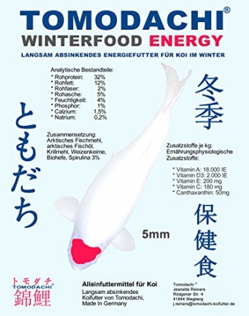 Winterfutter Koi, Energiefutter, Koifutter, Sinkfutter für Koi mit Spirulina, langsam absinkend mit arktischen Rohstoffen, besonders bei Kälte hochverdaulich, Tomodachi Winterfood Energy 5mm 10kg - 1